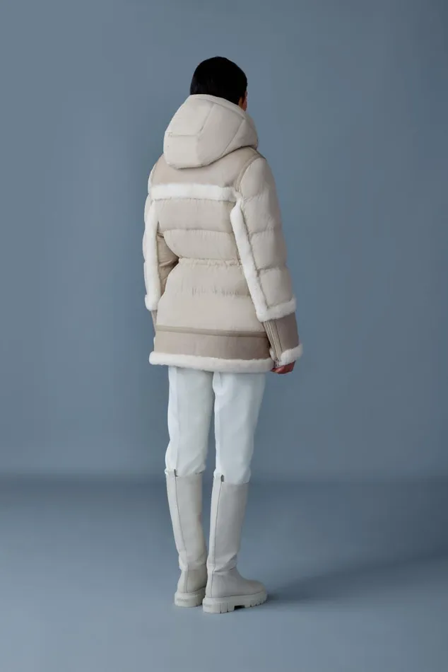 Puffers Women Mackage LILIBETH Mixedmedia Shearling Down Parka Trenchnatural