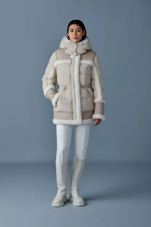 Puffers Women Mackage LILIBETH Mixedmedia Shearling Down Parka Trenchnatural