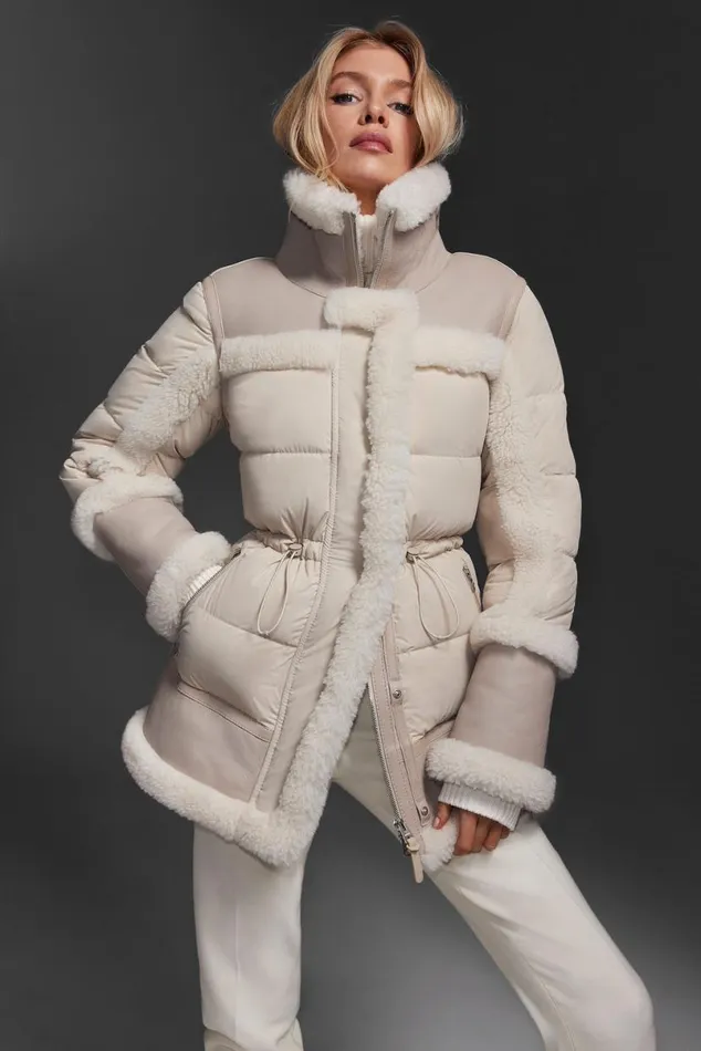 Puffers Women Mackage LILIBETH Mixedmedia Shearling Down Parka Trenchnatural