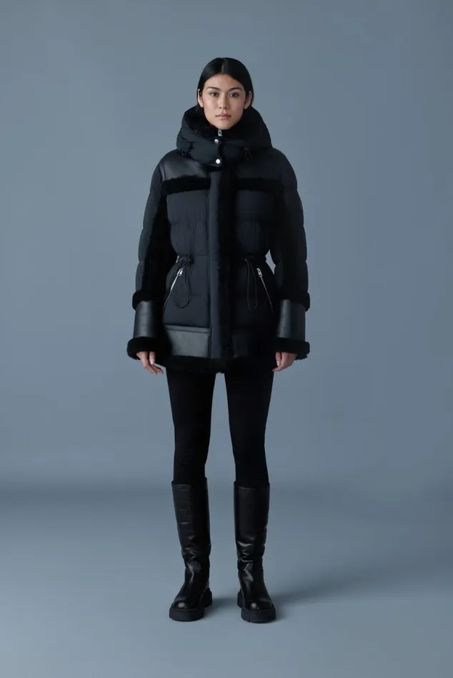 Puffers Women Mackage LILIBETH Mixedmedia Shearling Down Parka Trenchnatural