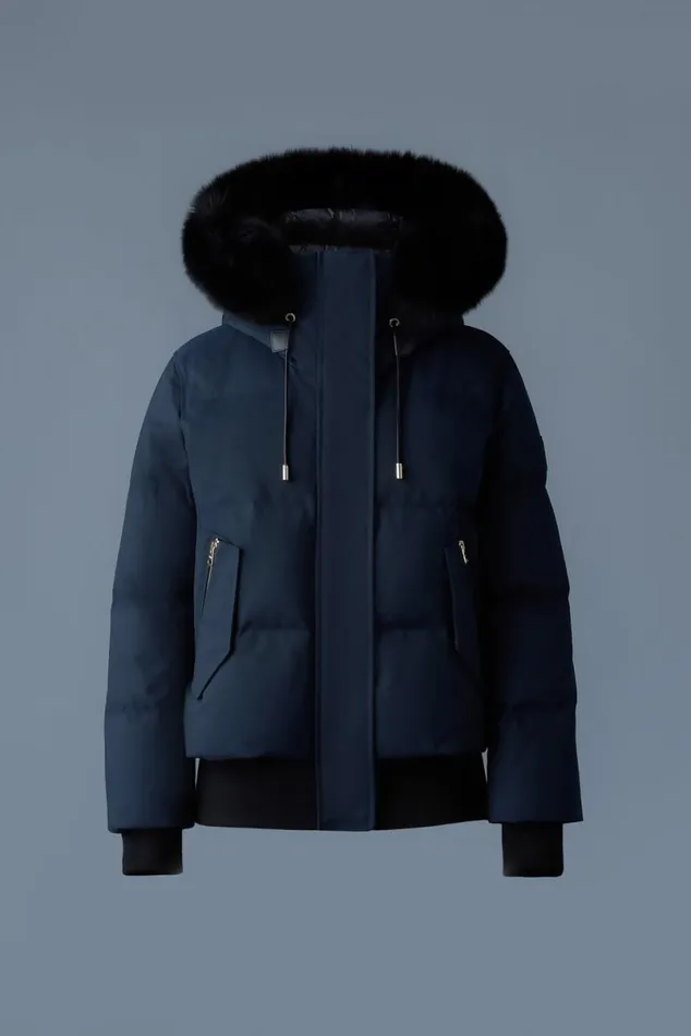 Puffers Women Mackage NEFIBX Down Jacket With Blue Fox Fur Hood Navy