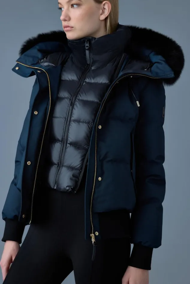 Puffers Women Mackage NEFIBX Down Jacket With Blue Fox Fur Hood Navy