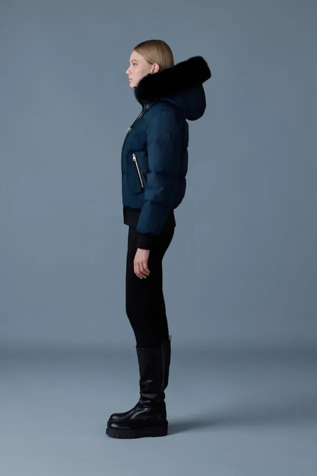 Puffers Women Mackage NEFIBX Down Jacket With Blue Fox Fur Hood Navy