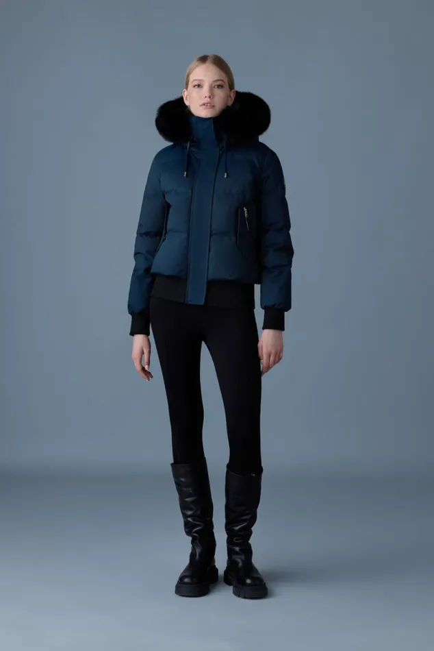 Puffers Women Mackage NEFIBX Down Jacket With Blue Fox Fur Hood Navy