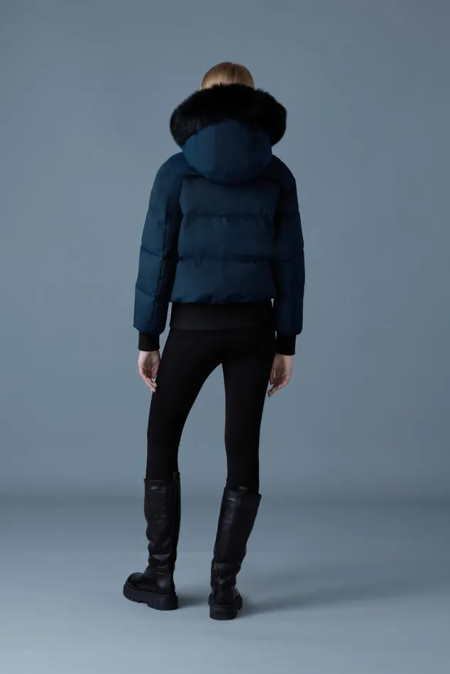 Puffers Women Mackage NEFIBX Down Jacket With Blue Fox Fur Hood Navy