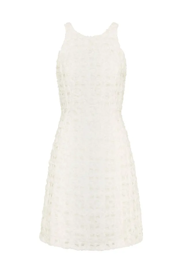 Quintette Textured Mini Dress Ivory Women Aje White Dresses