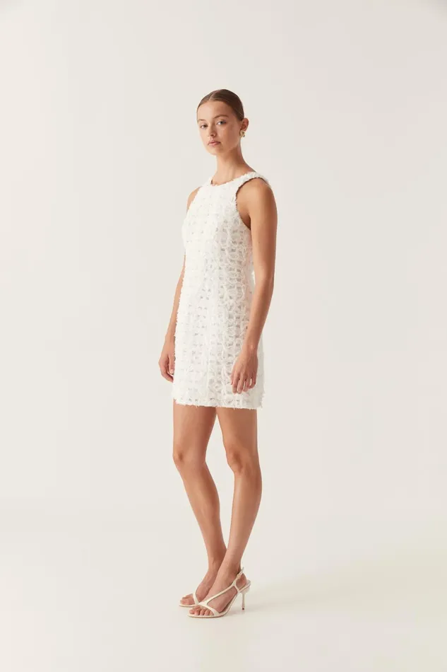 Quintette Textured Mini Dress Ivory Women Aje White Dresses