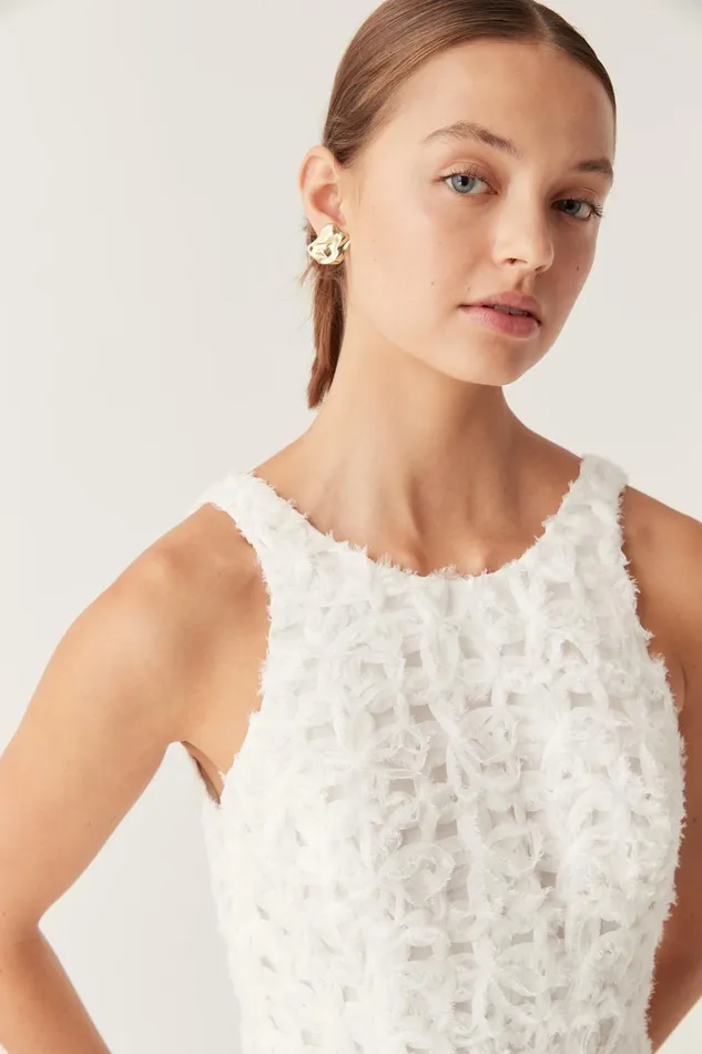 Quintette Textured Mini Dress Ivory Women Aje White Dresses