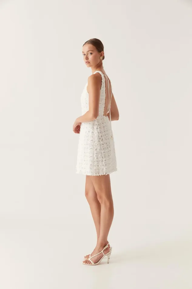 Quintette Textured Mini Dress Ivory Women Aje White Dresses