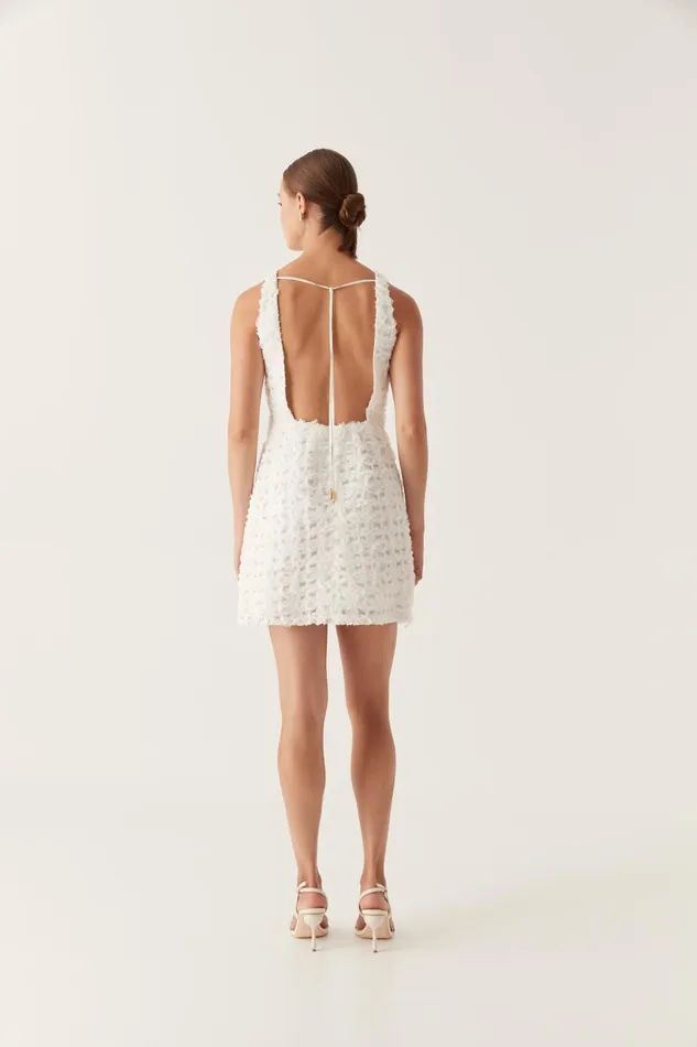 Quintette Textured Mini Dress Ivory Women Aje White Dresses