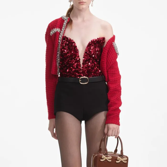 Red 3D Sequin Top Women Self Portrait Tops Red 3D Sequin Top Women Self Portrait Tops