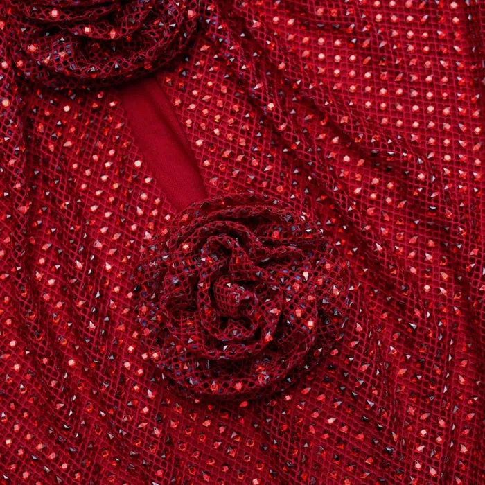 Red Rhinestone Fishnet Top Women Self Portrait Tops