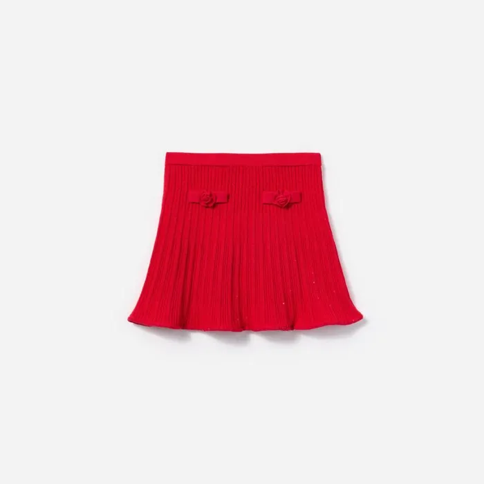 Red Ribbed Knit Skirt Kids Self Portrait Knitwear