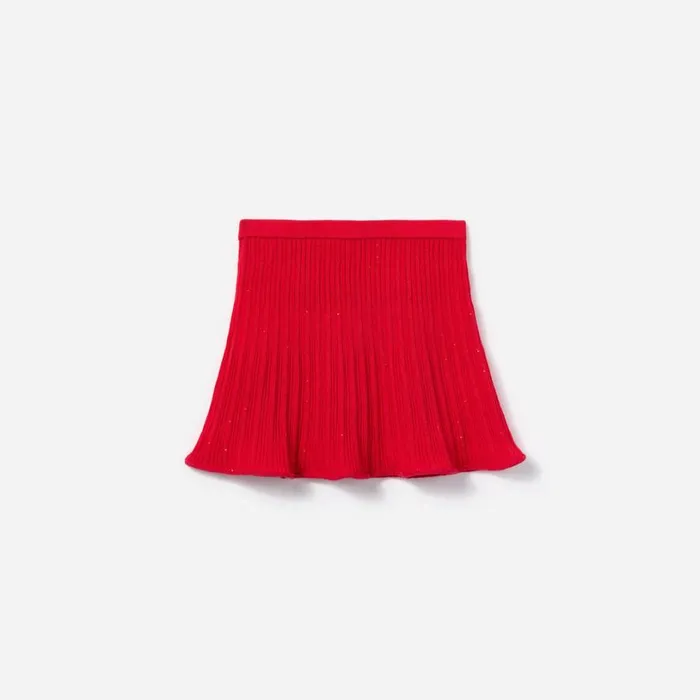 Red Ribbed Knit Skirt Kids Self Portrait Knitwear