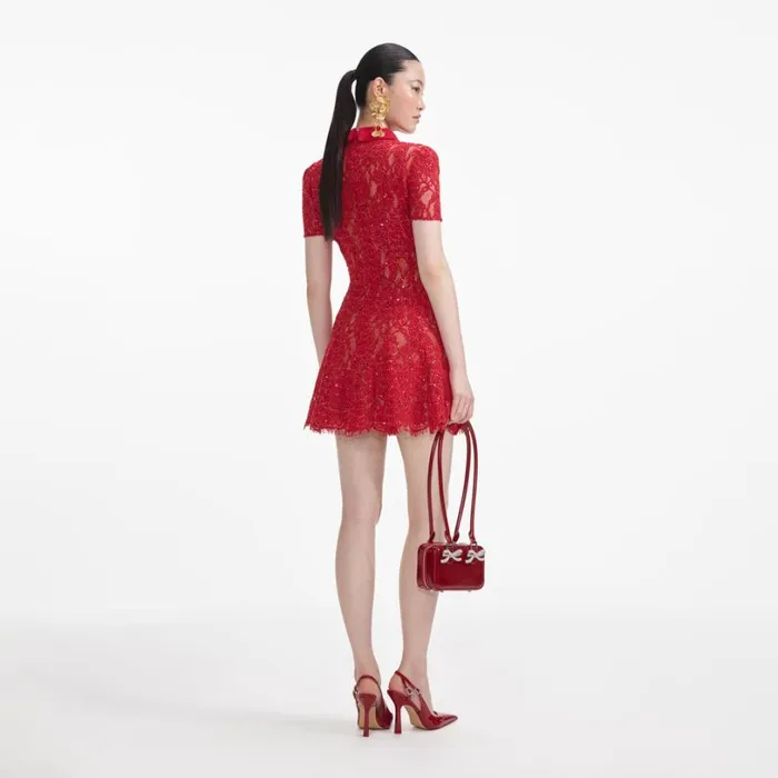 Red Sequin Lace Mini Dress Women Self Portrait Dresses Red Sequin Lace Mini Dress Women Self Portrait Dresses