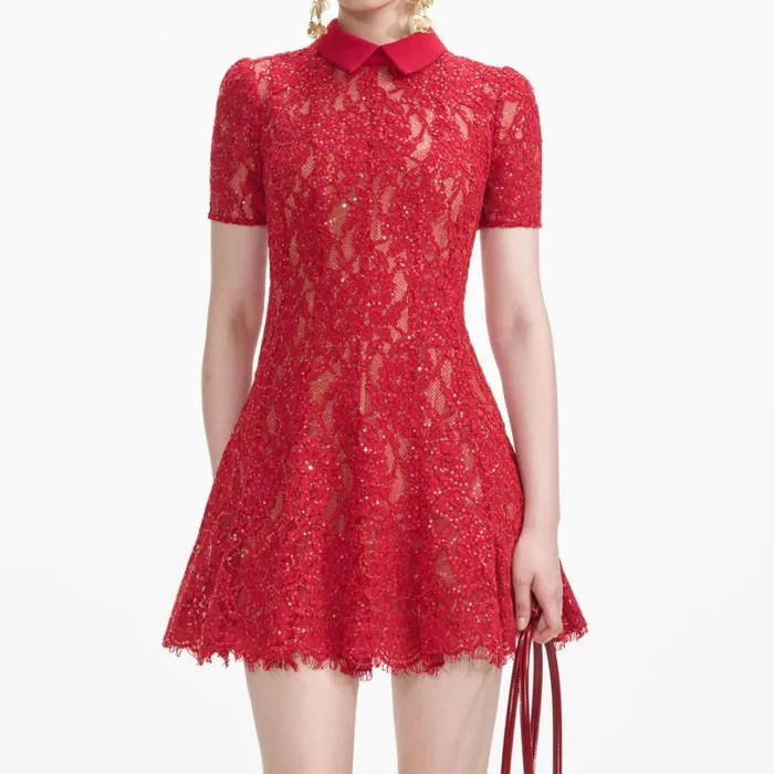 Red Sequin Lace Mini Dress Women Self Portrait Dresses Red Sequin Lace Mini Dress Women Self Portrait Dresses
