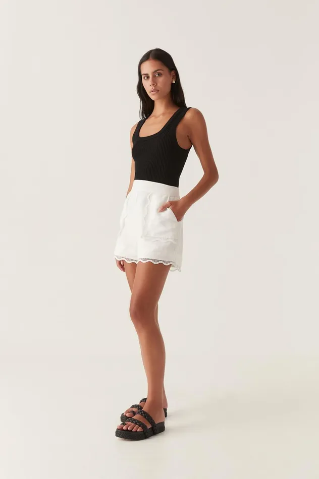 Reva Wave Trim Short Ivory Women Aje Shorts