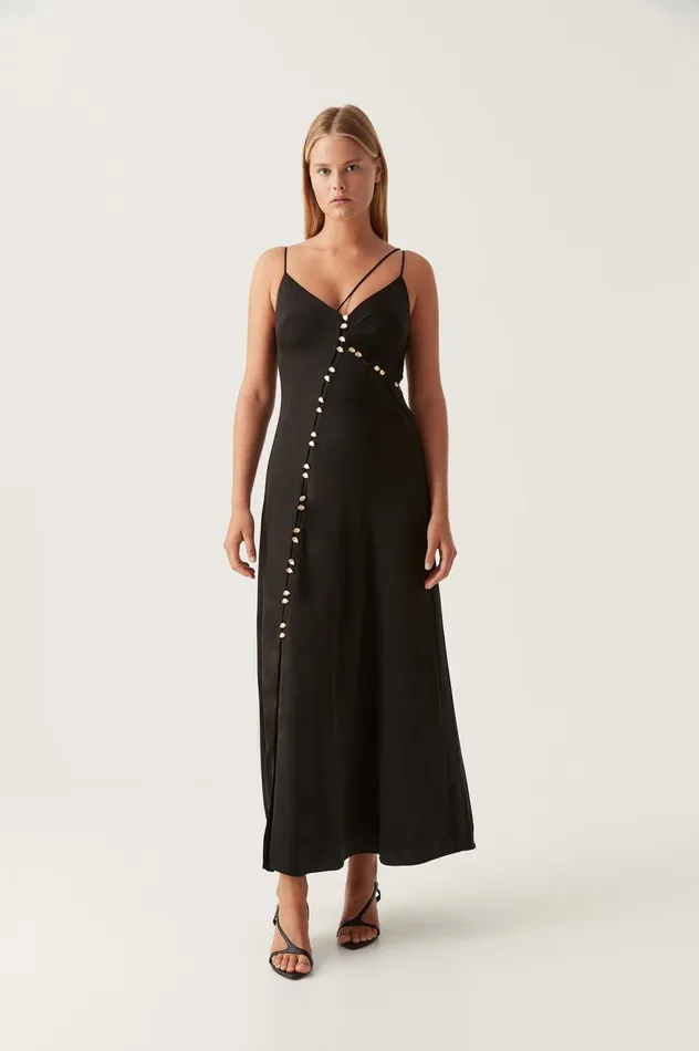 Riddle Button Down Maxi Dress Black Women Aje Maxi Dresses