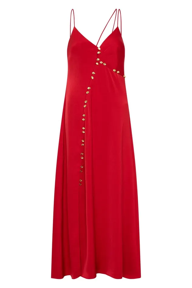 Riddle Button Down Maxi Dress Scarlet Red Women Aje Maxi Dresses