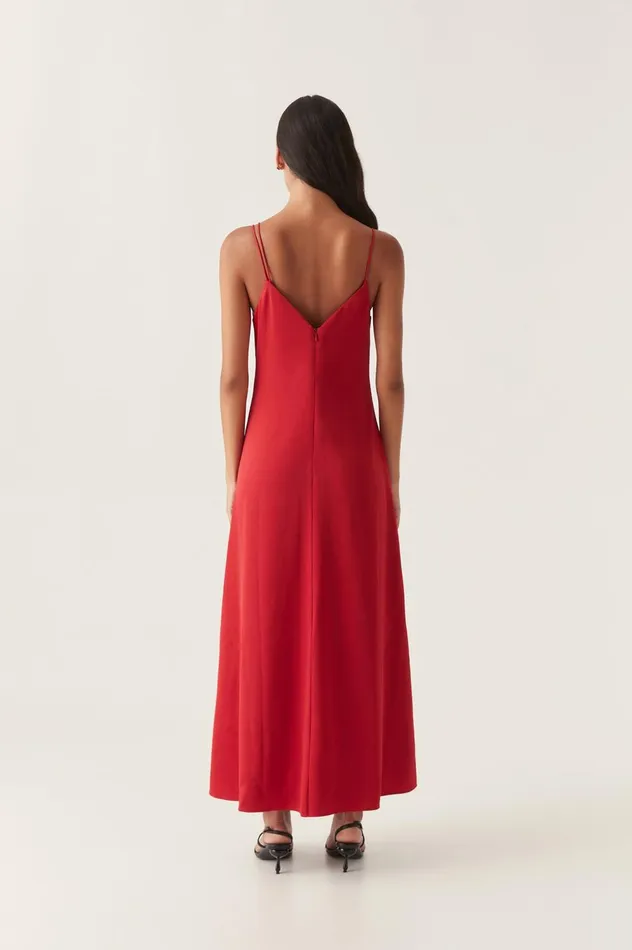 Riddle Button Down Maxi Dress Scarlet Red Women Aje Maxi Dresses