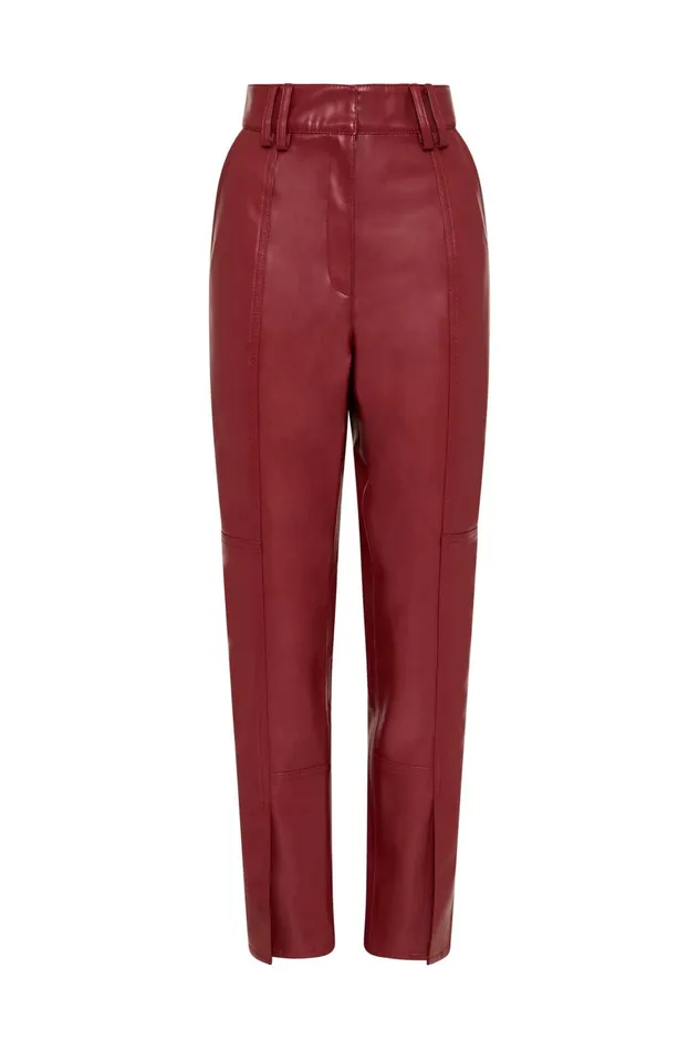 River Vegan Leather Pant Mahogany Red Women Aje Pants