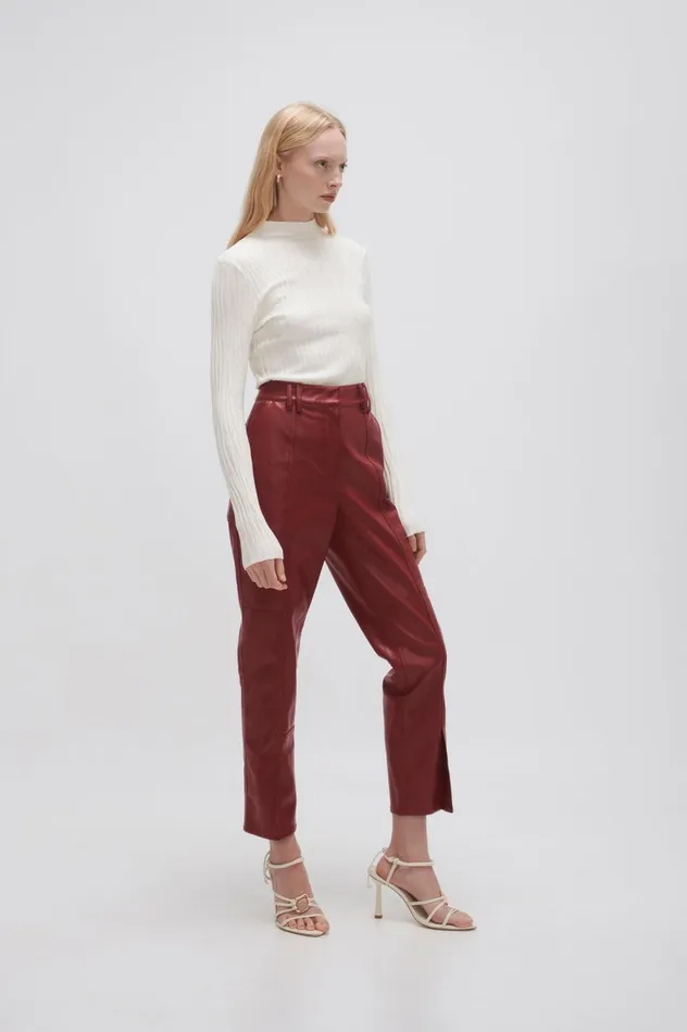 River Vegan Leather Pant Mahogany Red Women Aje Pants