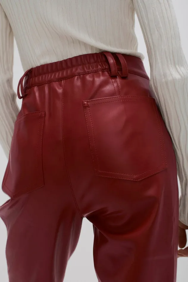 River Vegan Leather Pant Mahogany Red Women Aje Pants