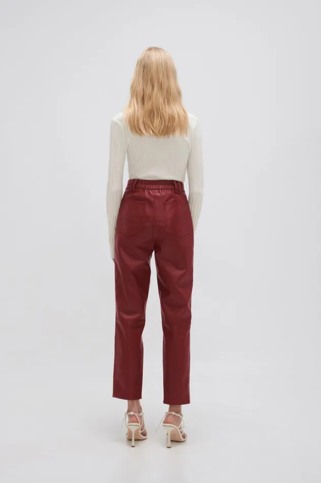 River Vegan Leather Pant Mahogany Red Women Aje Pants