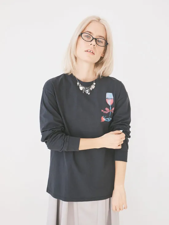 Rose Wine Long Sleeve Tee Charcoal Tops Lisa Says Gah Women