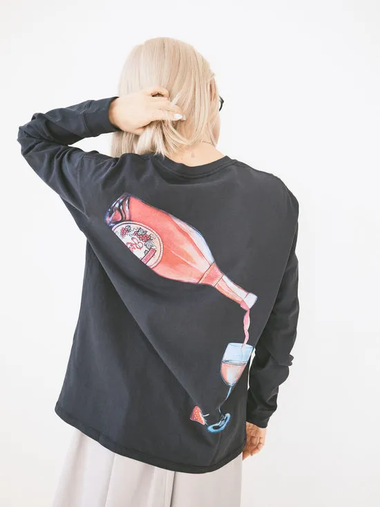 Rose Wine Long Sleeve Tee Charcoal Tops Lisa Says Gah Women