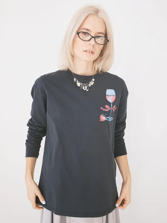 Rose Wine Long Sleeve Tee Charcoal Tops Lisa Says Gah Women