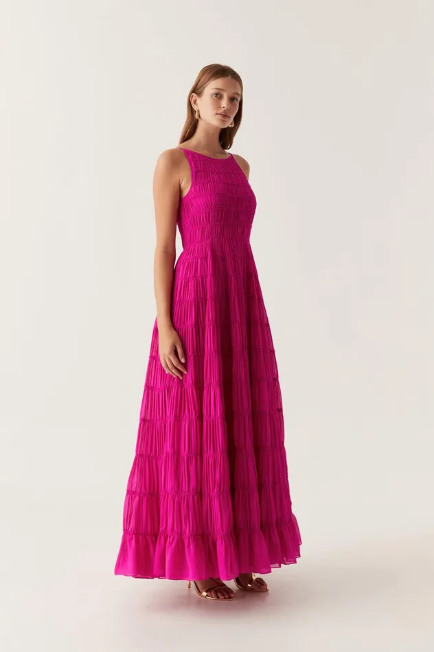 Rosewood Ruched Maxi Dress Magenta Women Aje Maxi Dresses