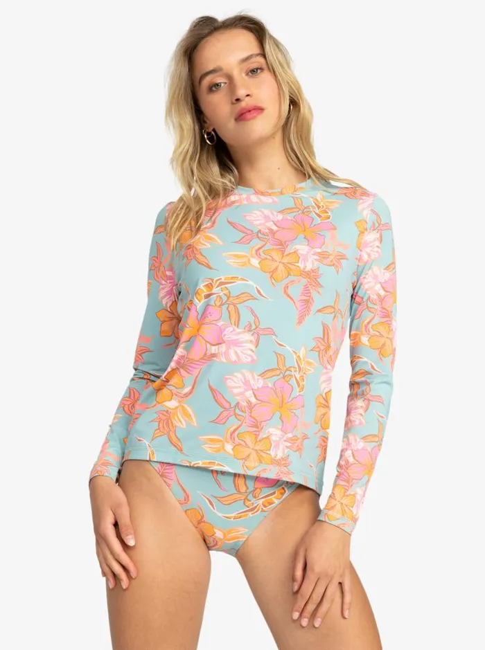 Roxy One Pieces Sea Skippin Long Sleeve Rashguard Blue Surf Kartoffel Tropical 8211 Women