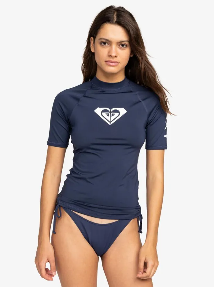 Roxy Rashguards Whole Hearted Short Sleeve UPF 50 Rashguard Mood Indigo 8211 Women