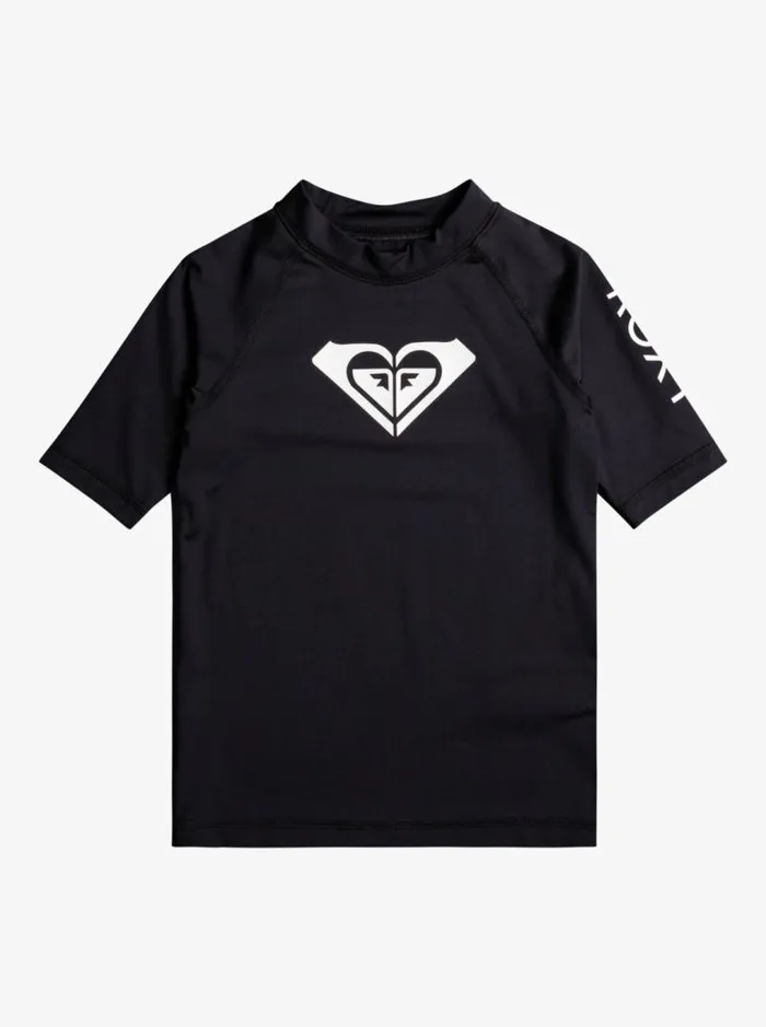 Roxy Surf Girl039s 27 Whole Hearted UPF 50 Short Sleeve Rashguard Anthracite 8211 Kids
