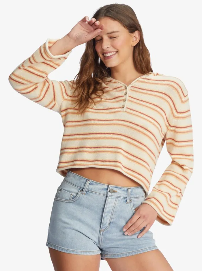 Roxy Sweaters Side Swipe Poncho Hoodie Tapioca Retro Rays Stripe 8211 Women