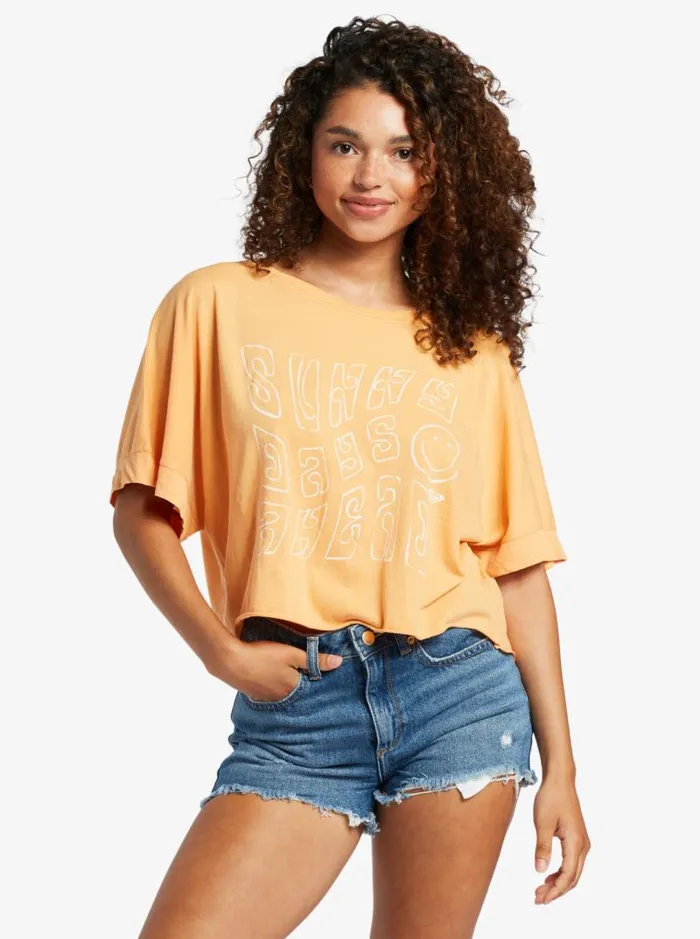 Roxy Tees and Tanks Sunny Smiles TShirt Mock Orange 8211 Women Roxy Tees and Tanks Sunny Smiles TShirt Mock Orange 8211 Women