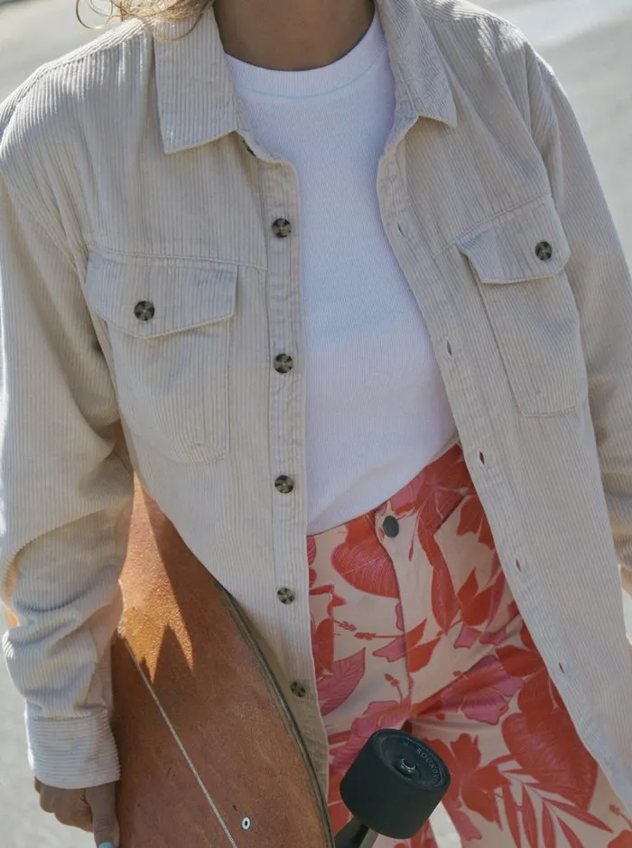 Roxy Tops Let It Go Corduroy Long Sleeve Shirt Tapioca 8211 Women