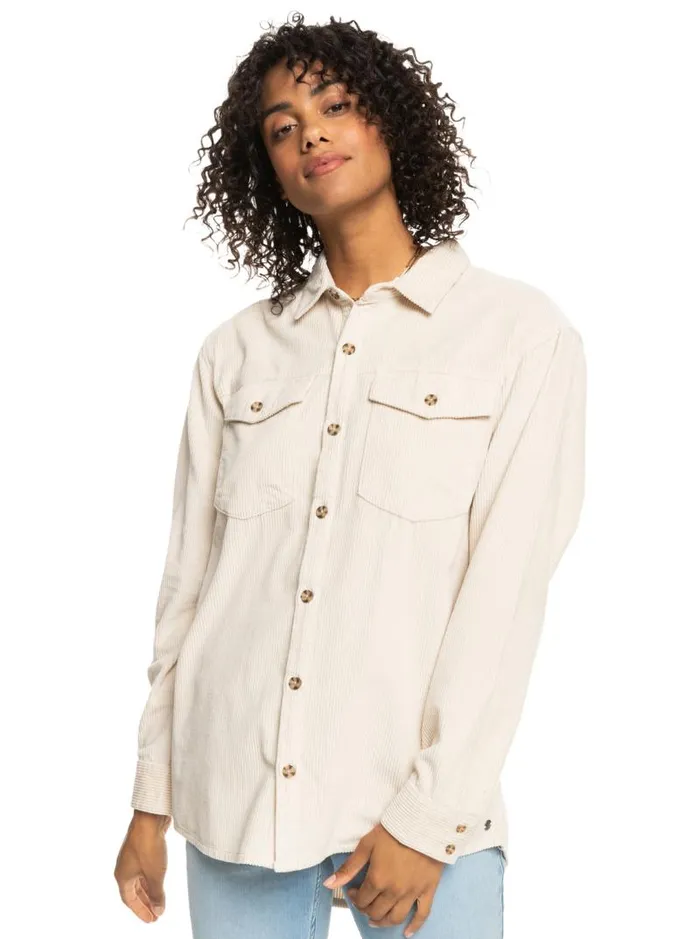 Roxy Tops Let It Go Corduroy Long Sleeve Shirt Tapioca 8211 Women