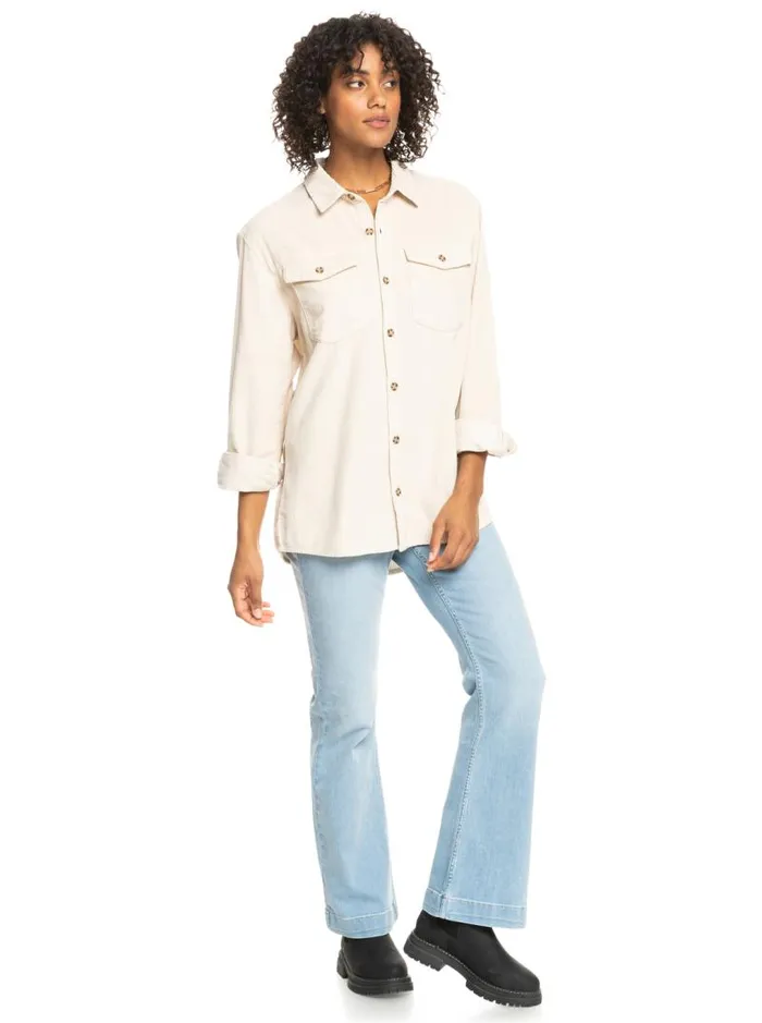 Roxy Tops Let It Go Corduroy Long Sleeve Shirt Tapioca 8211 Women