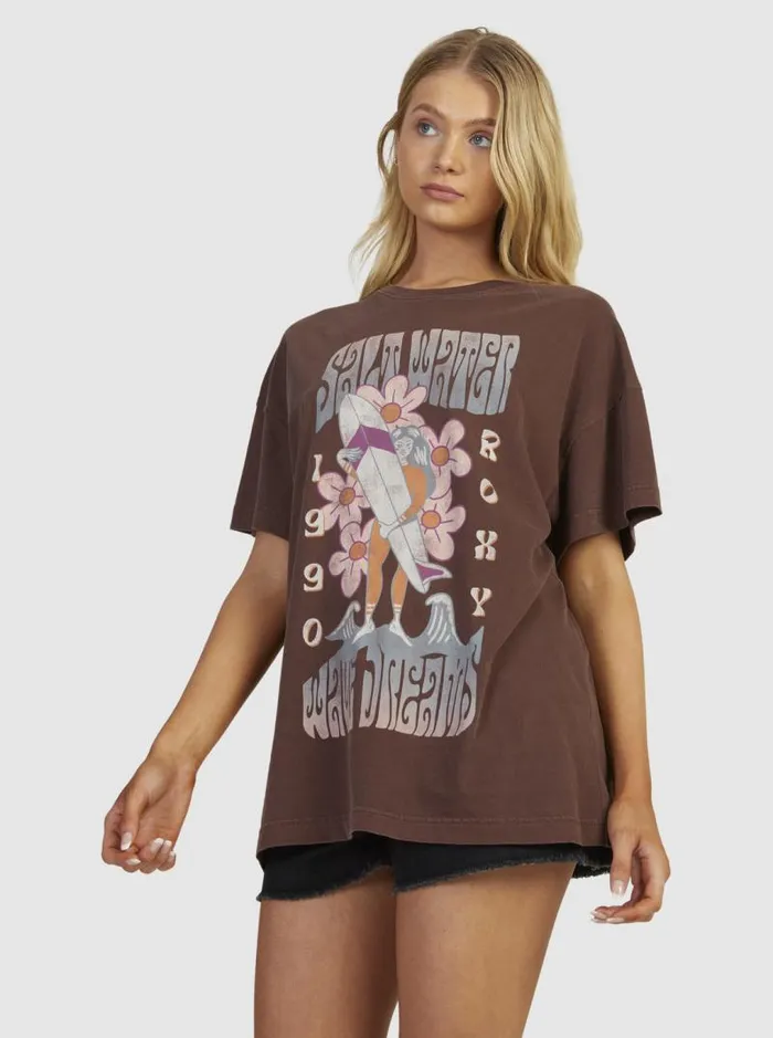 Roxy Tops Sweet Janis Oversized TShirt Bitter Chocolate 8211 Women Roxy Tops Sweet Janis Oversized TShirt Bitter Chocolate 8211 Women