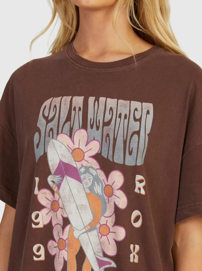Roxy Tops Sweet Janis Oversized TShirt Bitter Chocolate 8211 Women Roxy Tops Sweet Janis Oversized TShirt Bitter Chocolate 8211 Women