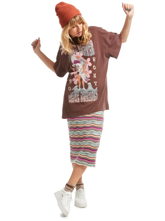 Roxy Tops Sweet Janis Oversized TShirt Bitter Chocolate 8211 Women Roxy Tops Sweet Janis Oversized TShirt Bitter Chocolate 8211 Women