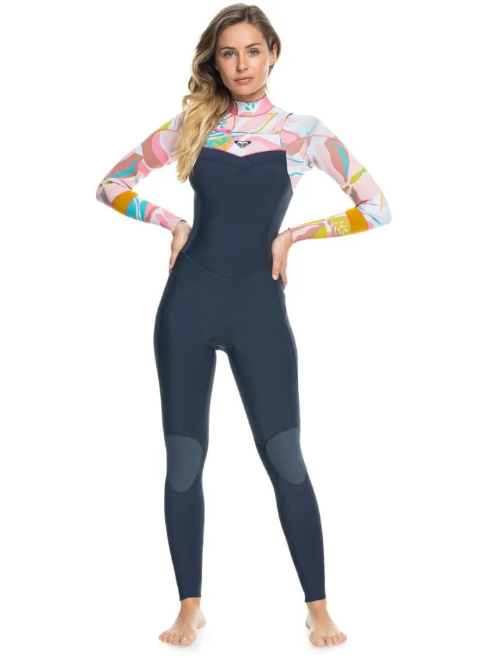 Roxy Wetsuits 32mm Syncro 8211 Chest Zip Wetsuit For Women Jet Grycoral Flmetemple Gold 8211 Women