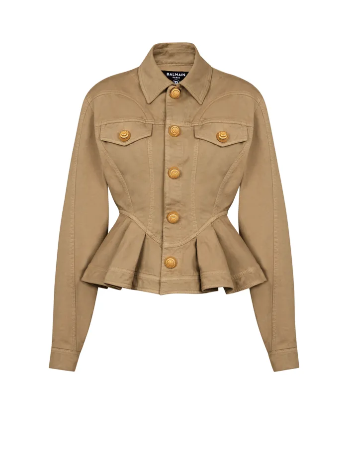 Ruffled Cotton Canvas Jacket Beige Women Balmain Jackets And Blazers