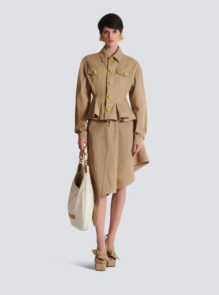Ruffled Cotton Canvas Jacket Beige Women Balmain Jackets And Blazers