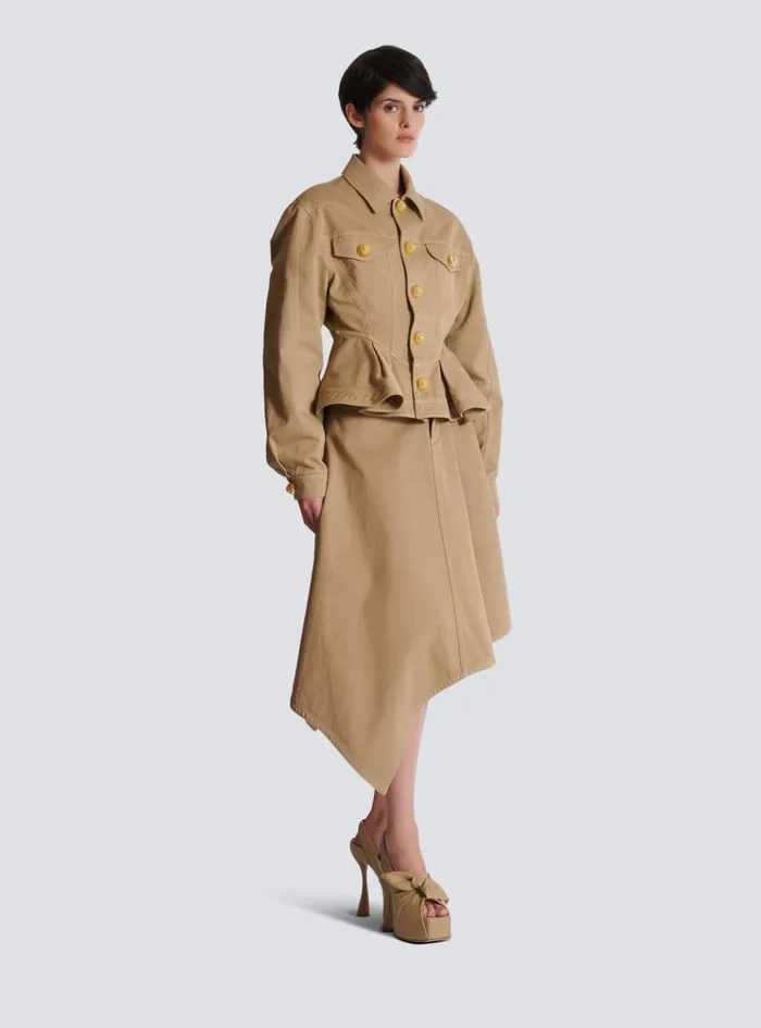 Ruffled Cotton Canvas Jacket Beige Women Balmain Jackets And Blazers