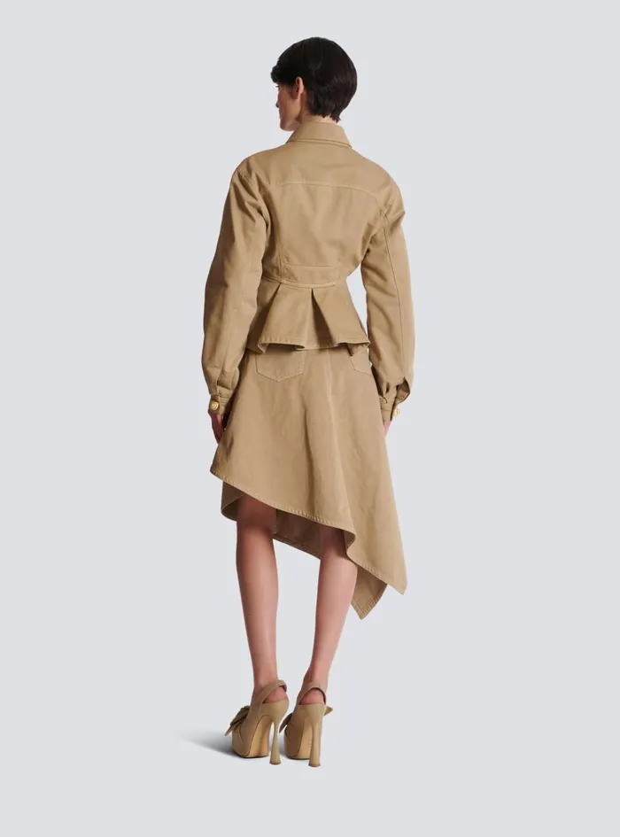 Ruffled Cotton Canvas Jacket Beige Women Balmain Jackets And Blazers