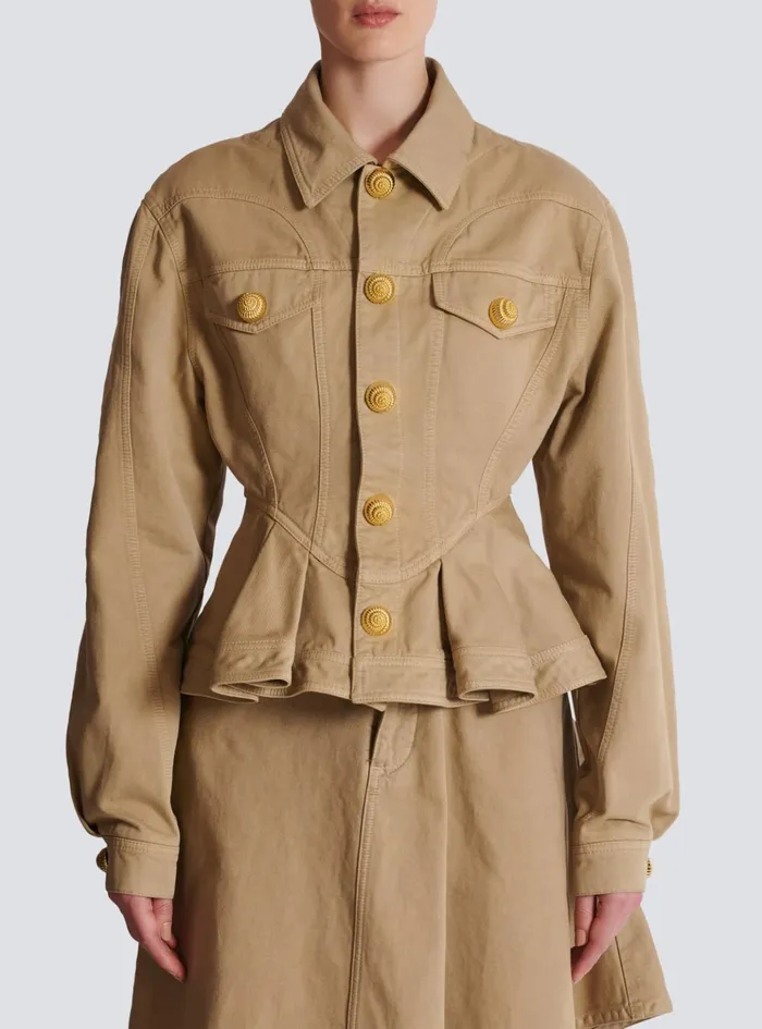 Ruffled Cotton Canvas Jacket Beige Women Balmain Jackets And Blazers