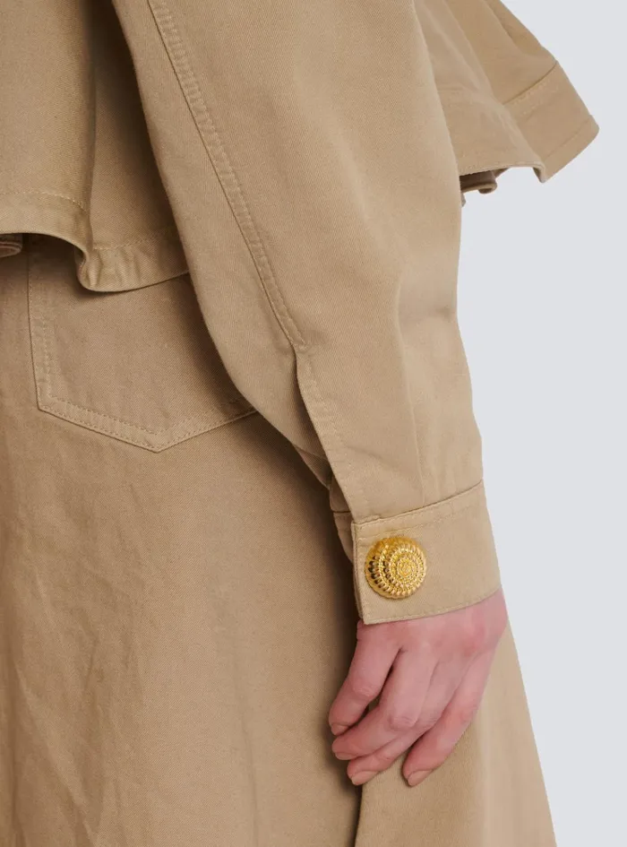 Ruffled Cotton Canvas Jacket Beige Women Balmain Jackets And Blazers